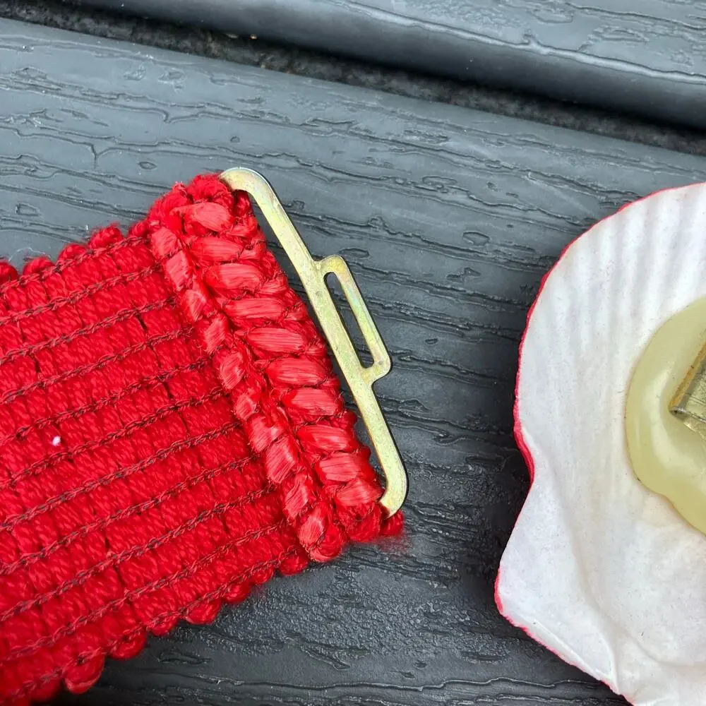 Vintage red seashell waist belt, bohemian coastal summer beachy